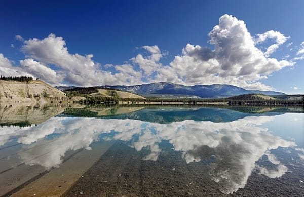 An image of a body of water, Schwatka Lake, in Whitehorse, Yukon